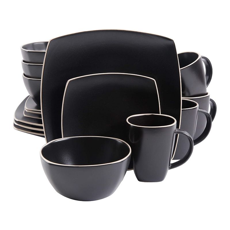 Gibson Elite 102261.16RM Soho Lounge 16 Piece Dinnerware Set for 4 Including Dinner Plates Dessert Plates and Mugs, Matte Black with White Rims, 2 of 6