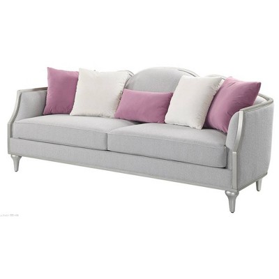 Kasa 94" Beige Linen Sofa with Champagne Wood Trim and Pillows