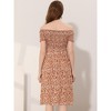 Allegra K Women's Off-Shoulder Summer Smocked Short Sleeve Split Midi Floral Dress - 3 of 4