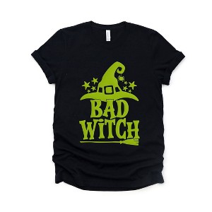 Simply Sage Market Women's Bad Witch Broom Front and Back Short Sleeve Graphic Tee - 1 of 4