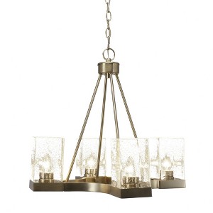 Toltec Lighting Nouvelle 4 - Light Chandelier in  New Aged Brass with 4" Square Clear Bubble Shade - 1 of 1