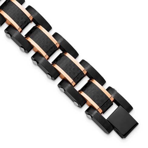 Black Bow Jewelry 15mm Stainless Steel & Carbon Fiber Multicolor Link Bracelet, 8.5 Inch - image 1 of 4