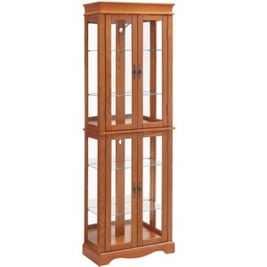 YOOCOZZ Lighted Glass Curio Display Cabinet Glass Storage Wine Cabinet Wood Frame Toy Display, Light Bulb Included - 1 of 4