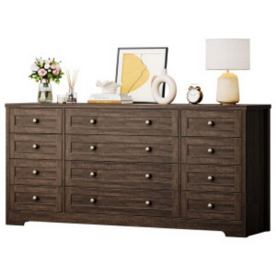 Garvee 12 Drawer Wood Dresser for Bedroom, Wide Dresser TV Stand for 65 Inch TV, Clothes Storage Cabinet