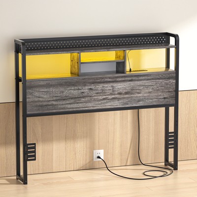 Aheaplus Storage Headboard with Led Lights & Charging Station