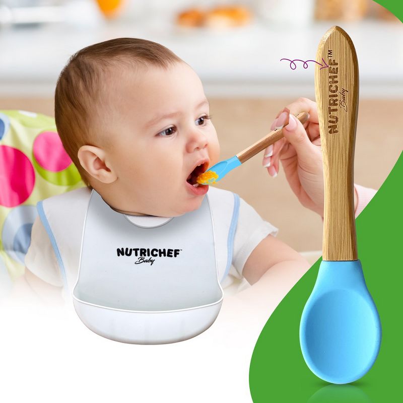 NutriChef 2 Pcs. Bamboo Spoons with Silicone Head for Kids, 3 of 4