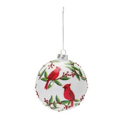 Festive Red and White Glass Cardinal Ball Ornaments Set
