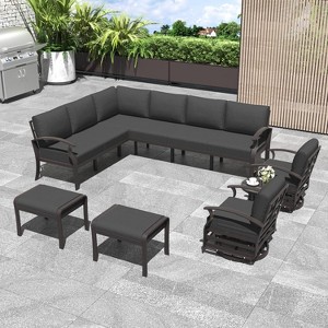 ALAULM Patio Furniture Set 10-Piece Aluminum Sectional Sofa with Armrest, Modern Outdoor Conversation Set - 1 of 4