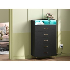 Modern 5-Drawer Tall Dresser for Bedroom, Wood Chest of Drawers with Silent Closing Slides - 1 of 4