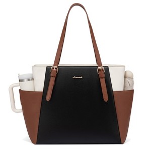 Laptop Tote Bag for Women With Large Cup Holder, Leather Work Tote Bag for Women - 1 of 4