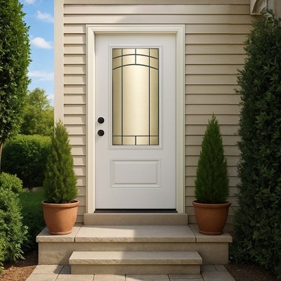 Chic Crate 36"x80" Fiberglass Front Door with Frosted Glass, Vinyl Frame Included