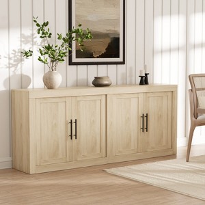 70.8" Sideboard Buffet Cabinet, Mid Century Modern Accent Cabinet with 4 Doors, Wood Coffee Bar Media Console Credenza for Kitchen, Brown - 1 of 4