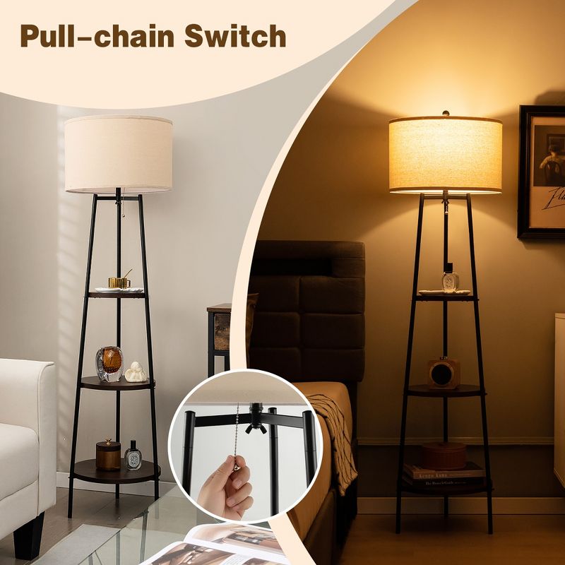 Tangkula Shelf Floor Lamp w/ Shelves & Linen Lampshade for Living Room Bedroom Office, 4 of 10