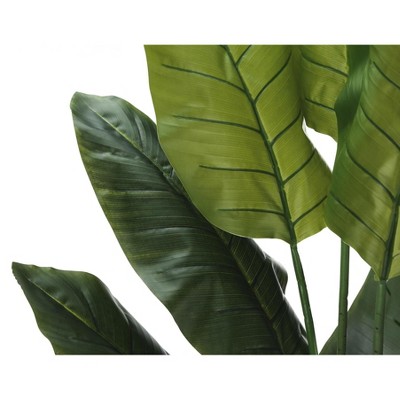 Tall Green Faux Strelitzia Floor Plant in Black Pot
