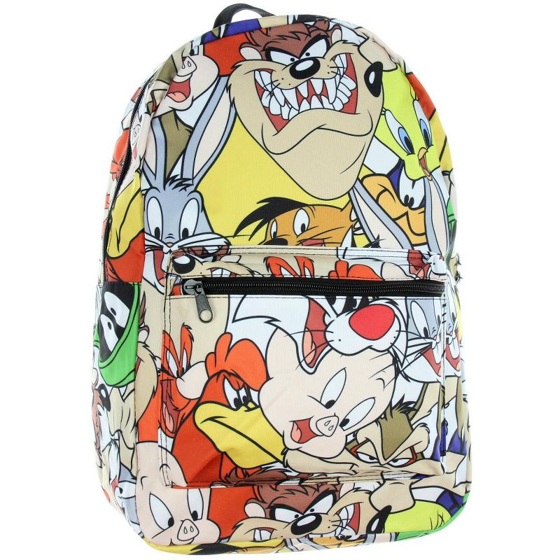 Looney Tunes Cartoon Character Faces Allover Print School Travel Laptop Backpack Multicoloured, 1 of 4