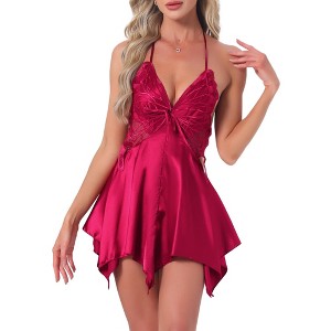 INSPIRE CHIC Women's Lingerie Silky Satin Halter Neck Open Back Babydoll Nightgowns - 1 of 4