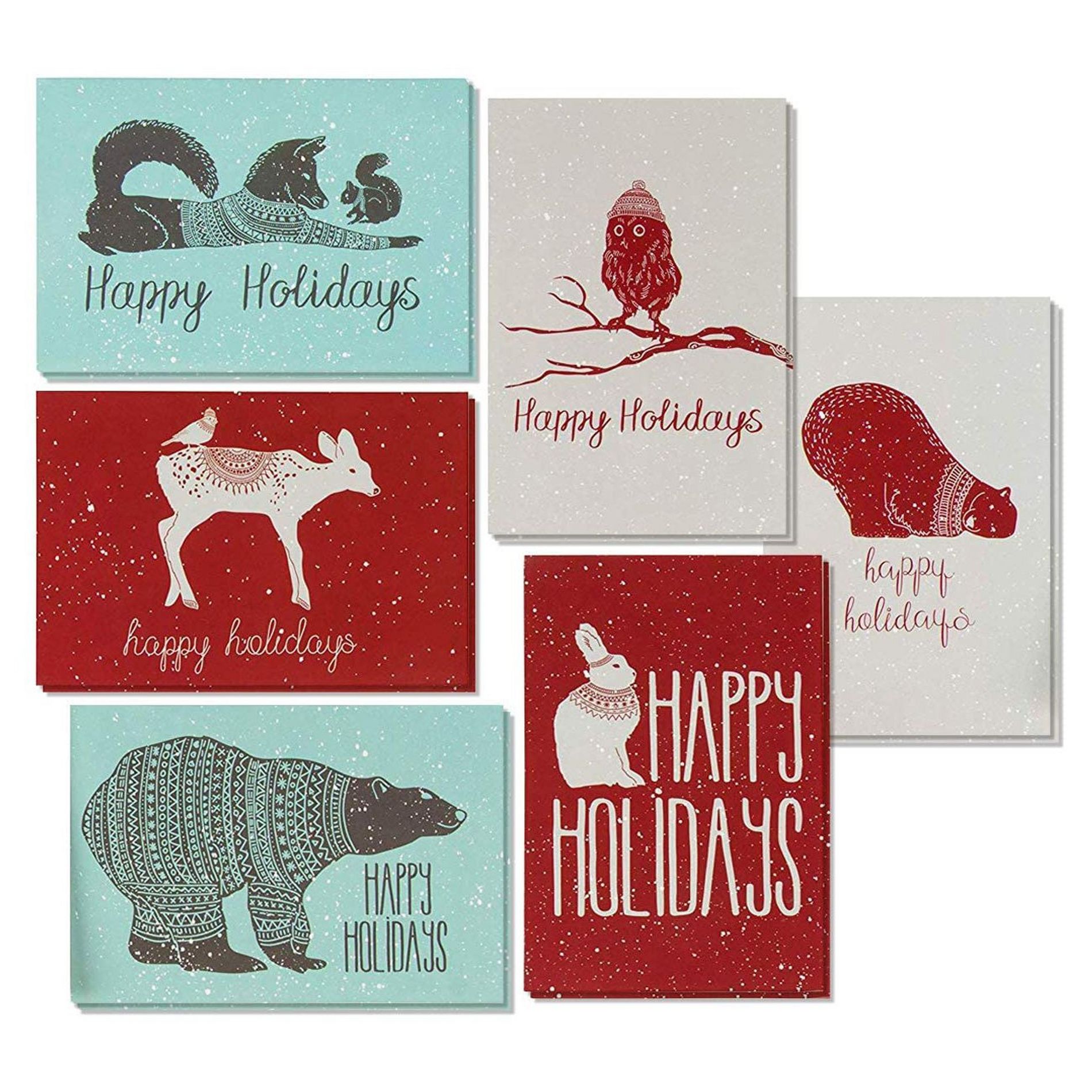 Best Paper Greetings 48 Pack Merry Christmas Greetings Cards with Envelopes Set, 4x6 Note Cards Box Set, 6 Winter Animals Designs