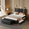 Okak Queen Platform Bed Frame with LED Lights USB Charger & 2 Drawers No Box Spring Needed Upholstered Bed with Gold Decoration & Trundle - 2 of 4