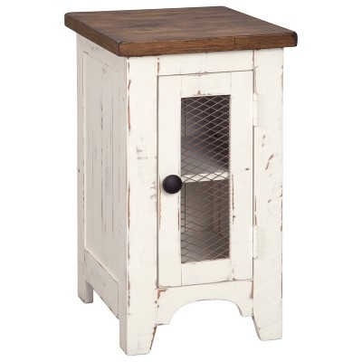 Wystfield Chair Side End Table White/Brown - Signature Design by Ashley: Rustic Storage, Adjustable Shelf