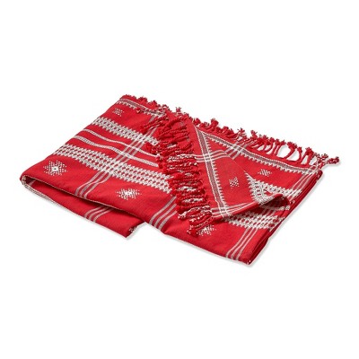 tagltd Red Peak Cotton Decorative Throw for Sofa or Bed, Red print with Tassels 50L x 60W inches.