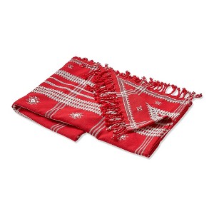tagltd Red Peak Cotton Decorative Throw for Sofa or Bed, Red print with Tassels 50L x 60W inches. - 1 of 3