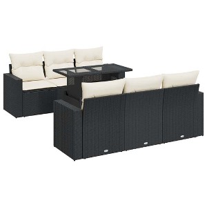 vidaXL Patio Sofa Set with Cushions Lounge Conversation Set 7 Piece Poly Rattan - Black and Cream - 1 of 4