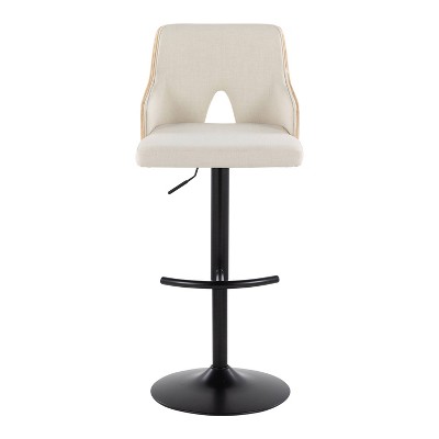 Stella Adjustable Swivel Barstools with Cream Fabric and Wood Back