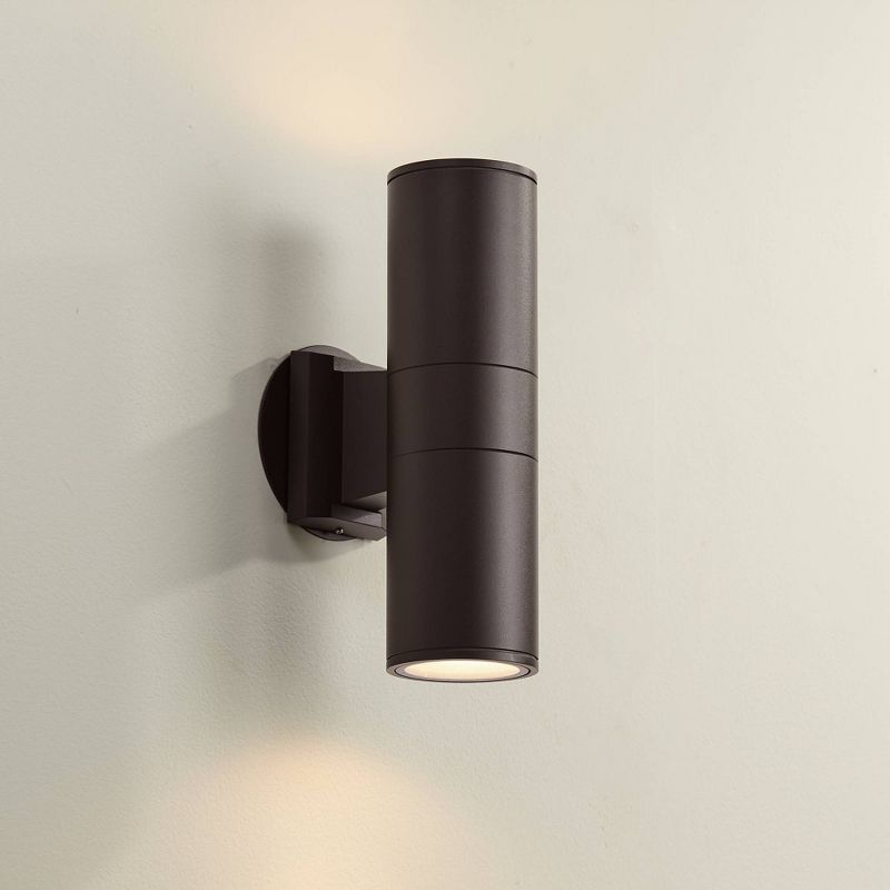 Possini Euro Design Modern Wall Light Sconce Bronze Hardwired 3 3/4" 2-Light Fixture Up Down Tempered Glass for Bedroom Bathroom, 2 of 8