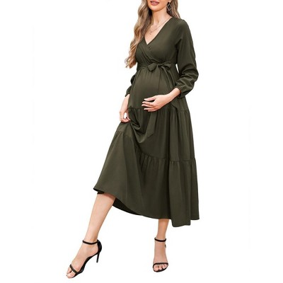 LXT-Women's Tiered Ruffle Hem Maxi Dress with Belt for Baby Shower