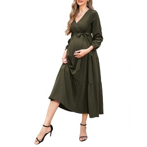 LXT-Women's Tiered Ruffle Hem Maxi Dress with Belt for Baby Shower - 1 of 4