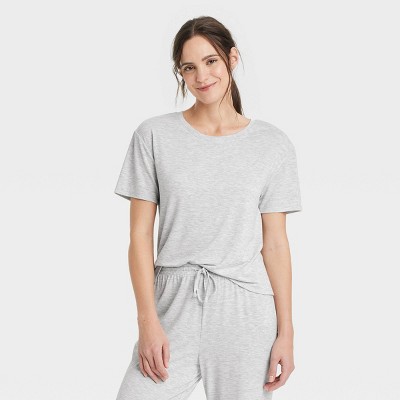 Women's Cooling Jersey Pajama T-Shirt - Auden™ Gray XXL: Midweight Knit, Short Sleeve, Crew Neck, Pullover