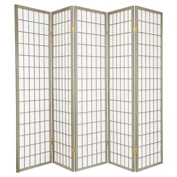 6 ft. Tall Window Pane - Special Edition - Gray, 5-Panel Room Divider, Japanese-Inspired, Hardwood Frame, Easy Maintenance