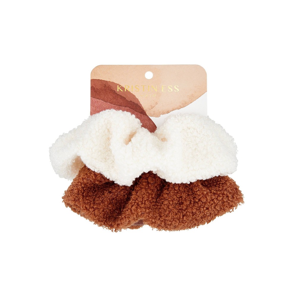 Kristin Ess Cozy Scrunchies - White/Rust - 2pk