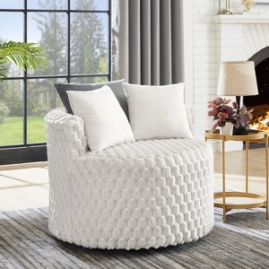 Roundhill Furniture Malna Plush 3D Upholstered Barrel Accent Chair with Wheels, Off-white - 1 of 4