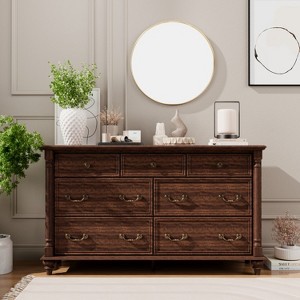 Farmhouse 7 Drawers Dresser for Bedroom with 4 Solid Wood Feet & Column Decor & Metal Slide, Storage Dressers for Bedroom - 1 of 4