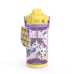 Zak Designs 16 fl oz Plastic Beacon Gabbys Dollhouse Straw Bottle with Fun Popper - 1 of 4