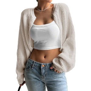 Coolmee Women's Bolero Shrug Sweater Open Front Cropped Cardigans Sweater Knit Fall Fashion Casual Long Sleeve Tops - 1 of 2
