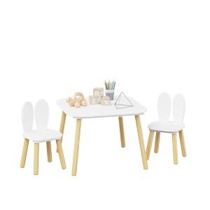 Ruvalino Seating Sets Kids Table and Chair Set Rabbit Themed Wooden Activity Play Set for Living Room Playroom, White, 26.4"*26"*3.55" - 1 of 4