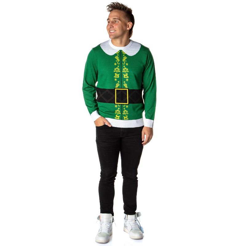 ELF The Movie Men's Buddy's Coat Costume Ugly Christmas Sweater Knit Pullover, 3 of 5