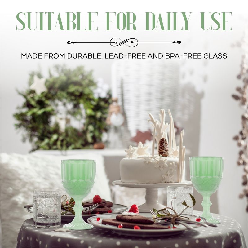Elle Decor Embossed Goblets Glasses, Vintage Glassware Sets, Water Goblets for Party, Wedding, & Daily Use, Set of 6, 4 of 8