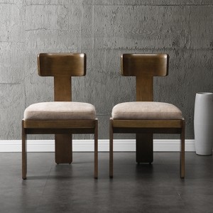 Upholstered Dining Chairs Set of 2, Fabric Side Chairs with Beige Seating Light Brown Solid Rubber Wood Legs, 330 LBS Weight Capacity - 1 of 4