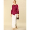 Allegra K Women's Basic Pleated Keyhole Round Neck Belted Waist Long Bishop Sleeve Tunic Top - 3 of 4