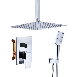 CASAINC 3-Spray Pattern 12 Inches Ceiling Mount Shower System / Set Shower Head and Functional Handheld (Valve Included) - 1 of 4