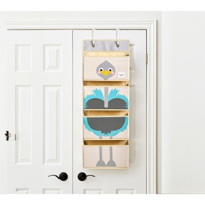 Ostrich Themed Beige and Blue Hanging Organizer with 4 Pockets