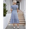 Coolmee Women Summer Boho Floral Short Sleeve V Neck Ruffle A-Line High Waist Maternity Dress With Belt - 3 of 4