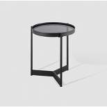 Modern Minimalist Tray Top Round Glass Side Table Black - Saracina Home
