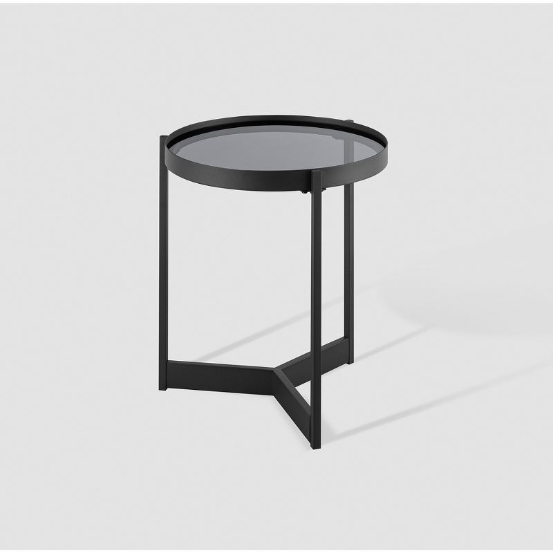 Modern Minimalist Tray Top Round Glass Side Table Black - Saracina Home, 1 of 12