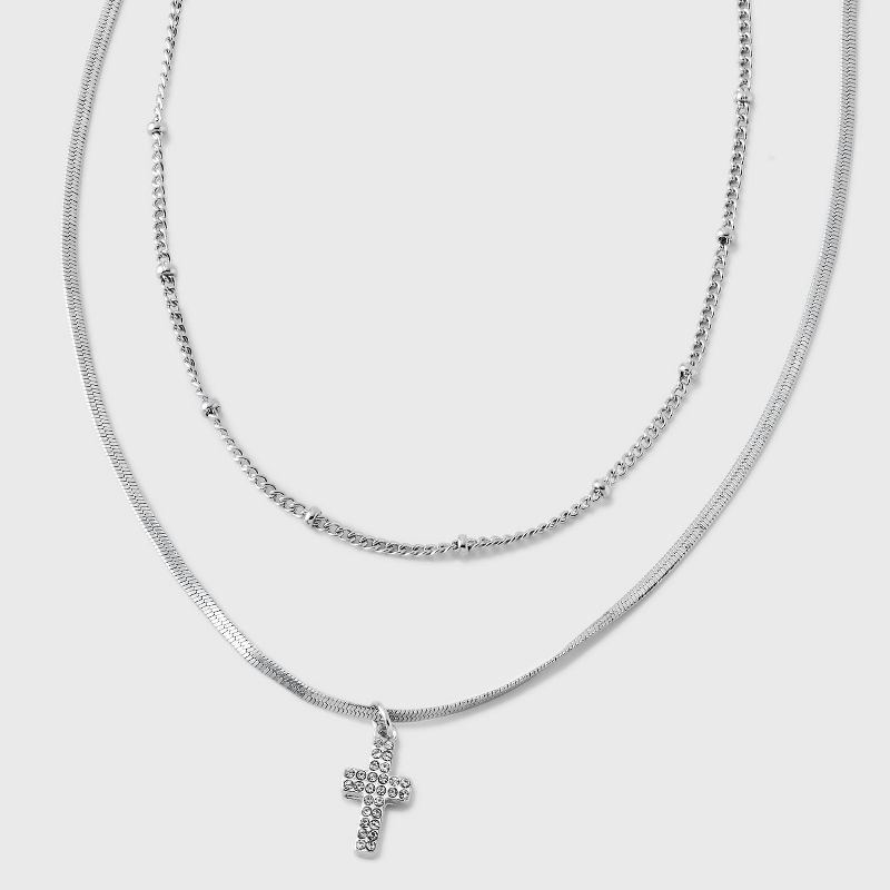 Pave Cross and Chain Multi-Strand Necklace - Wild Fable&#8482; Silver, 1 of 9