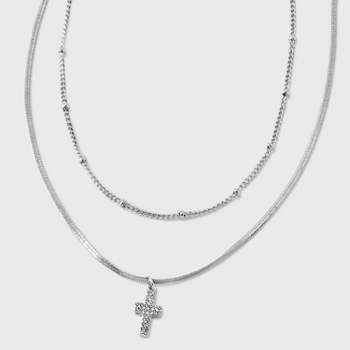 Pave Cross and Chain Multi-Strand Necklace - Wild Fable™ Silver