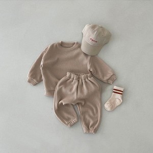 MyKids-Usa Baby Solid Color Long Sleeve Simple Style Hoodie Sets - 1 of 4